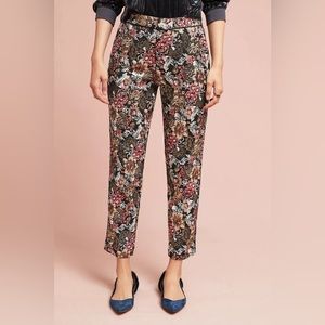 MAEVE by Anthropologie- Jacquard Metallic Slim Trousers - Size 8